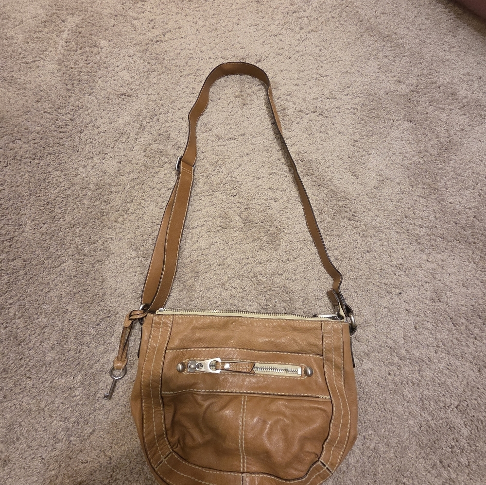 Fossil Tan Leather Hobo Crossbody Satchel